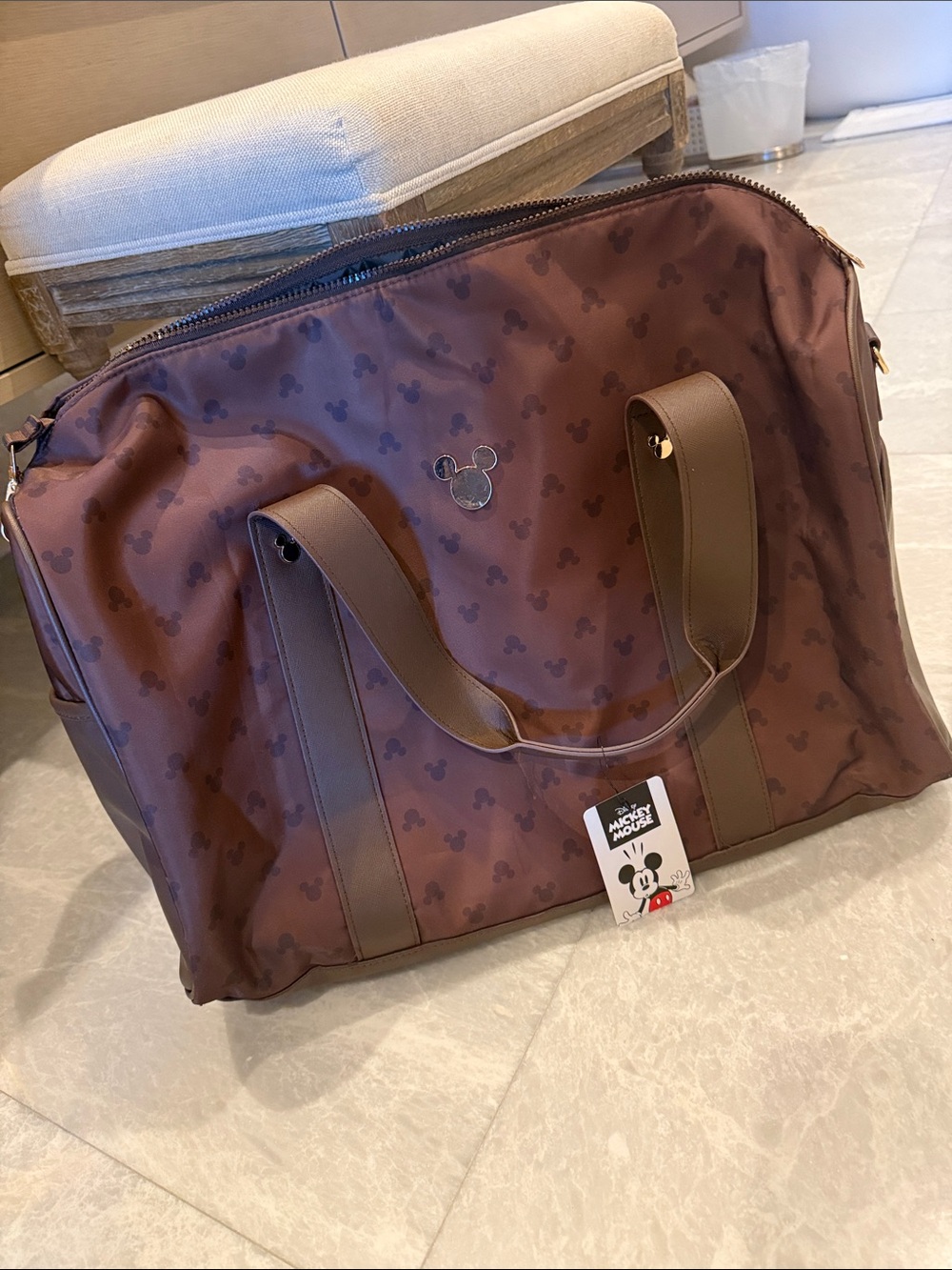 Disney Brown Mickey Pattern Travel Tote Bag